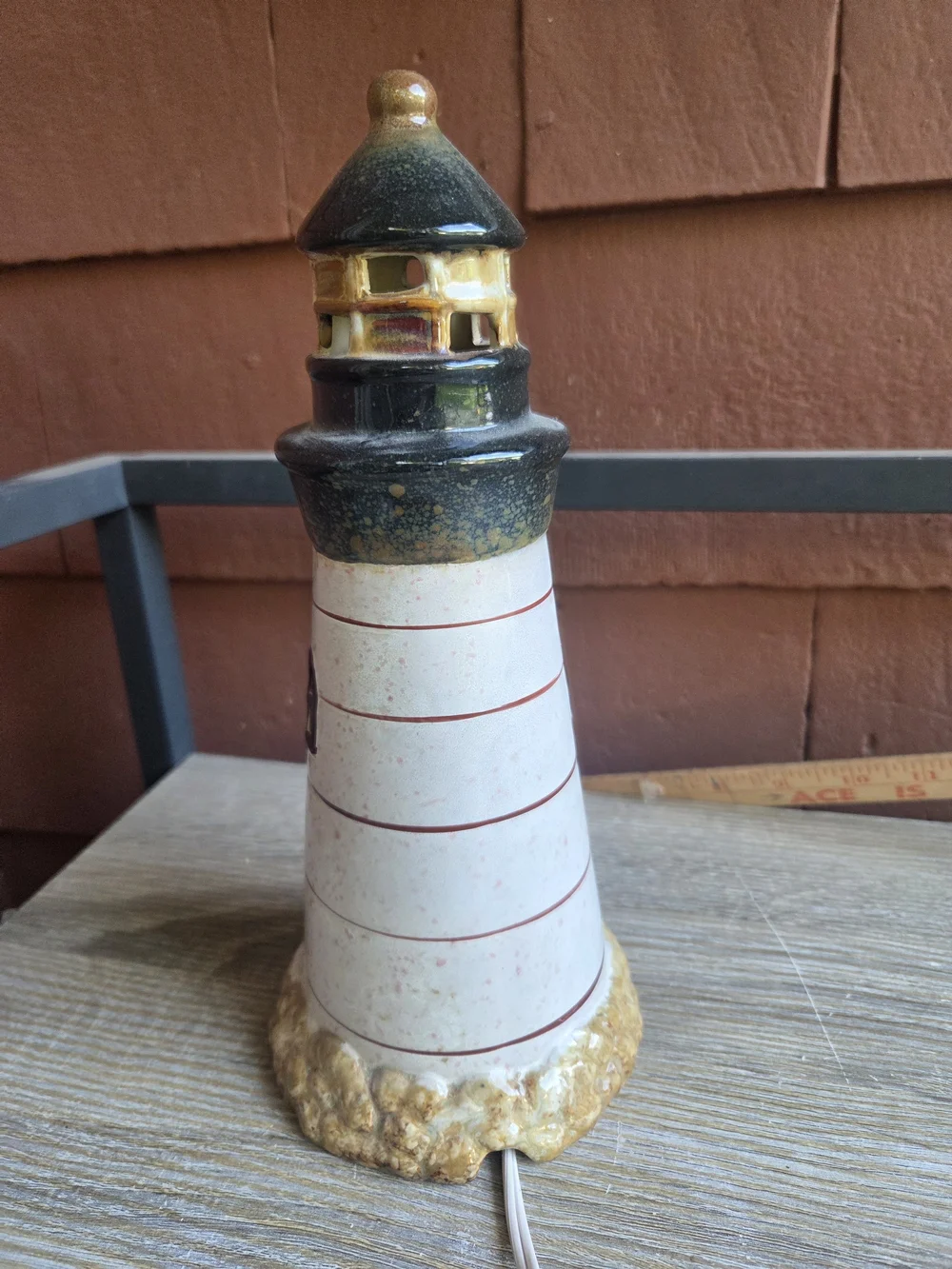 Vintage Ceramic Lighthouse Lamp Light Beach Coastal 10” Tall Nautical